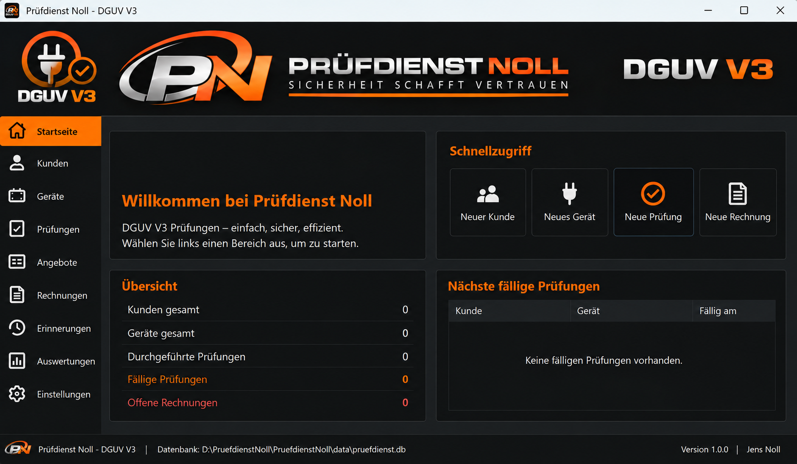 Prüfdienst Noll DGUV V3 Software